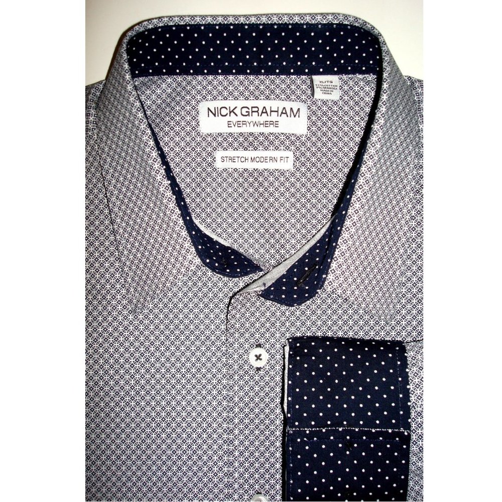 New! NICK GRAHAM Blue, White Geometric Shirt